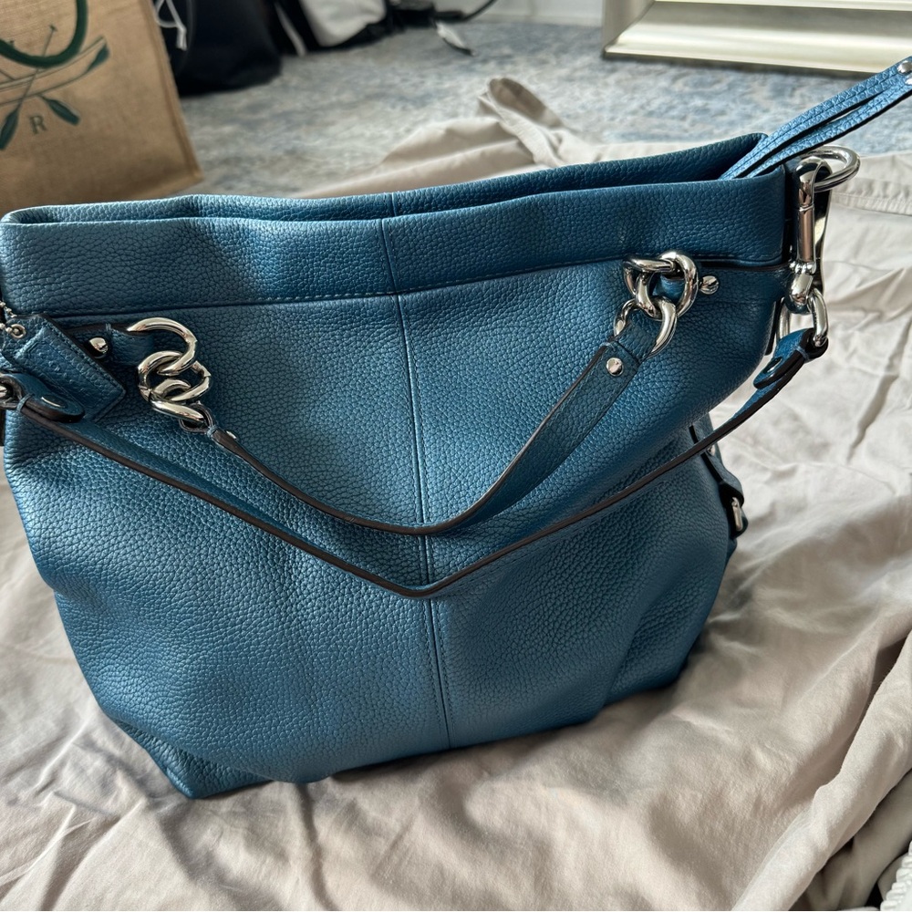 Coach Brooke Pebbled Leather Slouchy Purse - blue